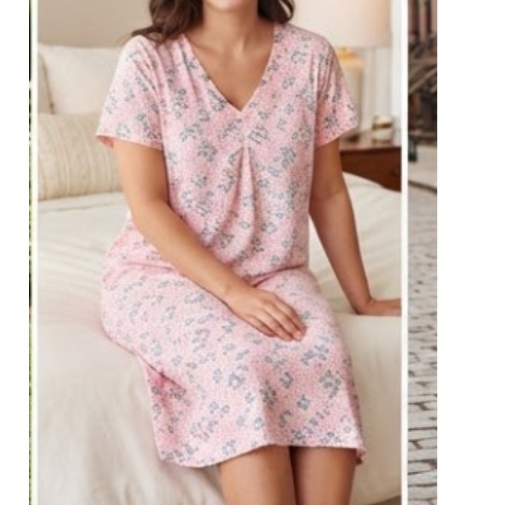 Laura Scott Pink Floral Polka Dot Cotton Knit Nightshirt XL S3721LS-HT-I